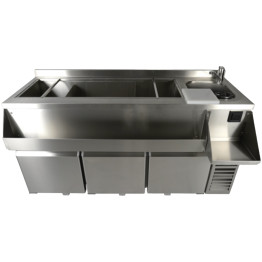 Réfrigérateur de comptoir à 3 portes avec plan de travail à cocktails, bac à glaçons et évier 1795×718×955 mm | Adexa JTA504 Réfrigérateur de comptoir à 3 portes avec plan de travail à cocktails, bac à glaçons et évier 1795×718×955 mm | Adexa JTA504