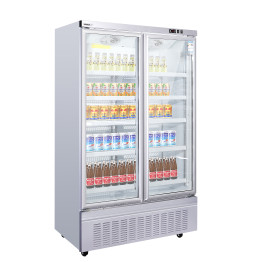 Réfrigérateur vertical commercial vitrine 1035 litres, 2 portes vitrées, 5 étagères, ventilation naturelle, 1250 x 740 x 2100 mm | Adexa KOBE202