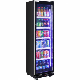 Réfrigérateur vertical commercial d'exposition 390 litres, porte vitrée simple, 5 étagères, refroidissement ventilé, 600 x 635 x 1985 mm | Adexa KOBE210