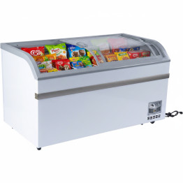 Congélateur vitré horizontal commercial 500 litres, 2 portes vitrées, 5 étagères, 1475 x 757 x 858 mm, refroidissement ventilé | Adexa KOBE214