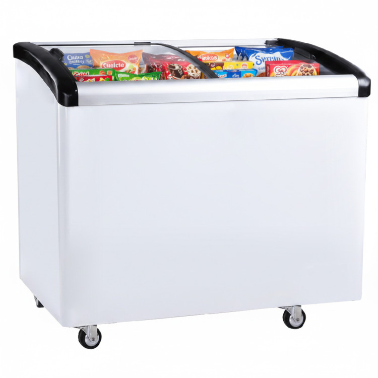 Congélateur vitré horizontal commercial avec paniers, 265 litres, 2 portes vitrées, ventilation, dimensions : 1000 x 650 x 910 mm | Adexa KOBE310
