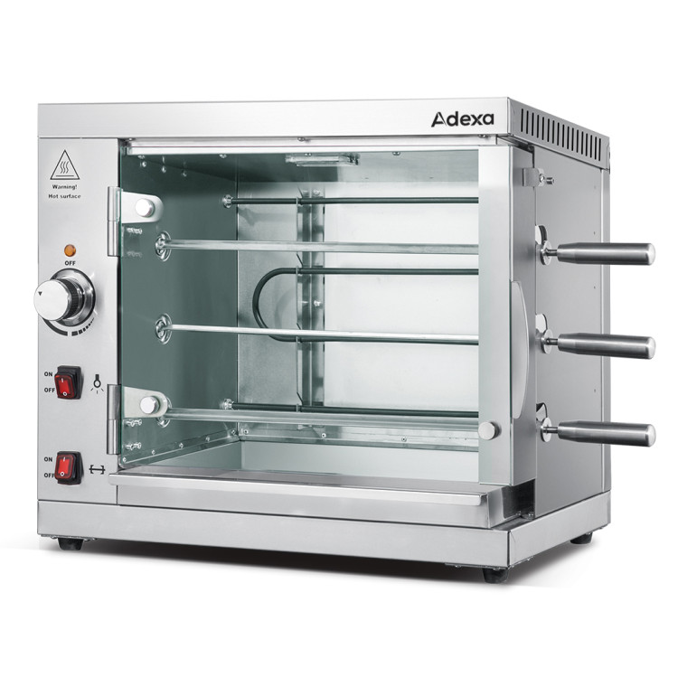 Rôtissoire électrique professionnelle pour poulets, 3 barres, 2 kW, 760 x 380 x 500 mm | Adexa KTE3T