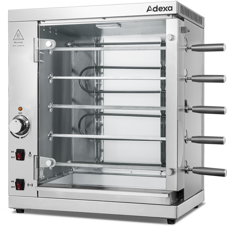 Rôtissoire électrique professionnelle pour poulets, 5 broches, 3 kW, 760 x 380 x 700 mm | Adexa KTE5T