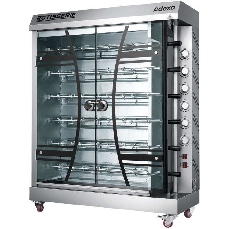 Rôtissoire électrique professionnelle pour poulets, 30 poulets - 6 broches, 12 kW, 1170 x 480 x 1490 mm | Adexa KTQ6E