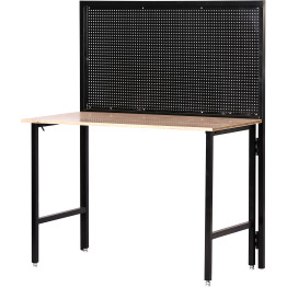Établi professionnel en acier avec panneau perforé : charge maximale du plateau : 150 kg, charge maximale du panneau perforé : 25 kg, dimensions : 1220 x 660 x 1460 mm | Adexa KWT1220