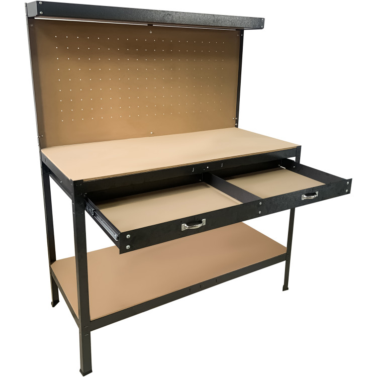 Établi professionnel en acier avec panneau perforé et tiroirs, charge maximale 230 kg, dimensions 1100 x 540 x 1400 mm | Adexa KWT28 Établi professionnel en acier avec panneau perforé et tiroirs, charge maximale 230 kg, dimensions 1100 x 540 x 1400 mm | Adexa KWT28