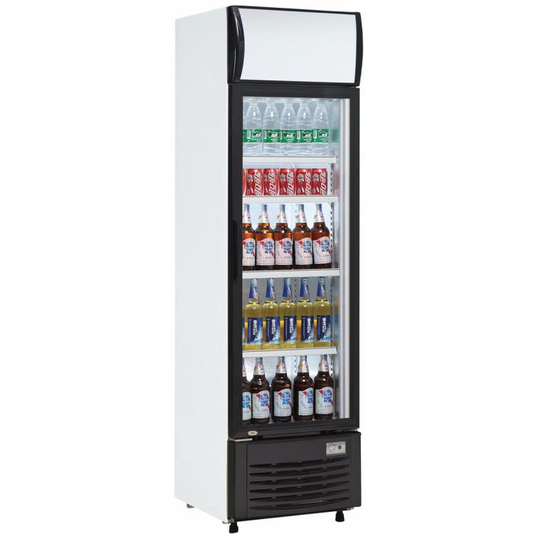 Refroidisseur de bouteilles professionnel Vertical 282 litres Refroidissement assisté par ventilateur Porte vitrée à charnières Noir/Blanc | Adexa LG282B Refroidisseur de bouteilles professionnel Vertical 282 litres Refroidissement assisté par ventilateur Porte vitrée à charnières Noir/Blanc | Adexa LG282B