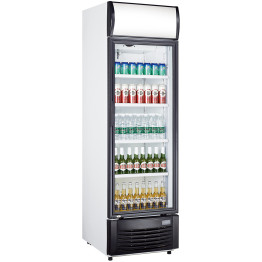 Refroidisseur de bouteilles professionnel Vertical 382 litres Refroidissement assisté par ventilateur Porte vitrée à charnières Noir/Blanc | Adexa LG382B