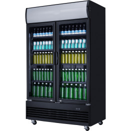 Réfrigérateur commercial vertical à bouteilles 980 litres, ventilé, double porte à charnières, éclairage intégré, dimensions : 1200 x 730 x 2036 mm, noir | Adexa LG1000BFBLACK