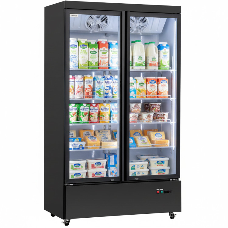 Réfrigérateur vitrine commercial avec double porte vitrée 830 litres Noir | Adexa LG1000M2WP