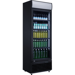 Refroidisseur de boissons professionnel Vertical 382 litres Refroidissement statique Porte vitrée battante Noir Auvent lumineux | Adexa LG382BBLACK