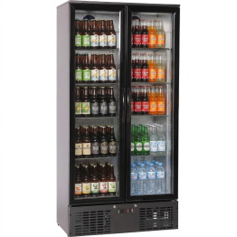 Réfrigérateur à bouteilles de bar professionnel vertical à double porte, 470 litres, noir | Adexa LG510H Réfrigérateur à bouteilles de bar professionnel vertical à double porte, 470 litres, noir | Adexa LG510H