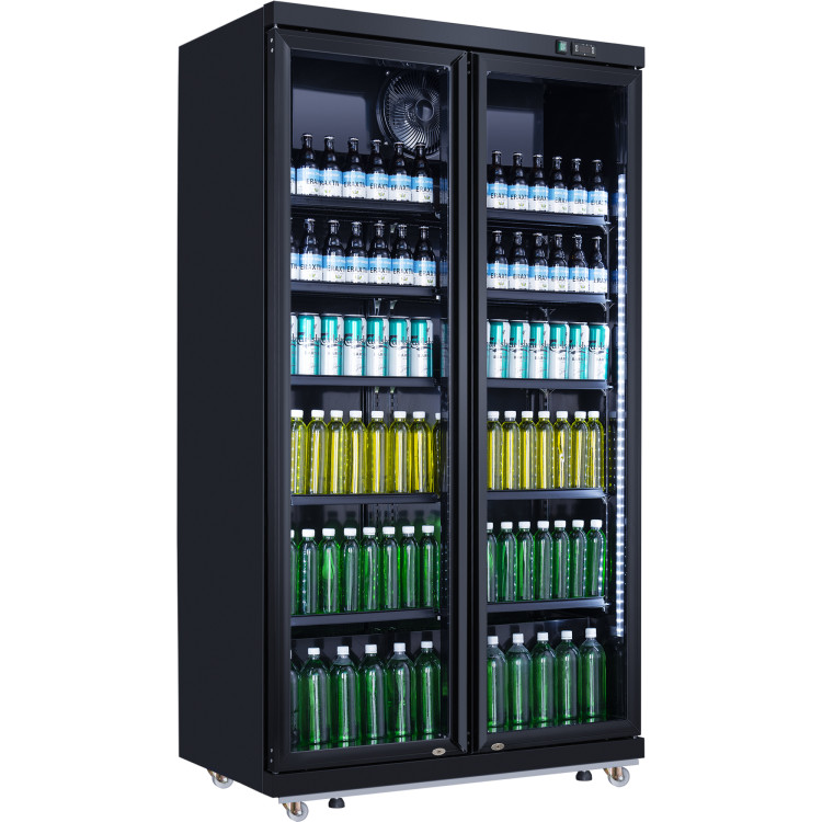 Commercial Refroidisseur de bouteilles Vertical 773 litres Refroidissement par ventilateur Deux portes battantes Noir | Adexa LG805ABLACK