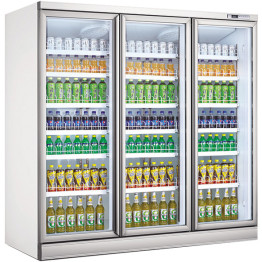 Réfrigérateur vitrine commercial à trois portes avec refroidissement à distance 2191 L, dimensions 2050 × 750 × 2150 mm, blanc | Adexa LKL214