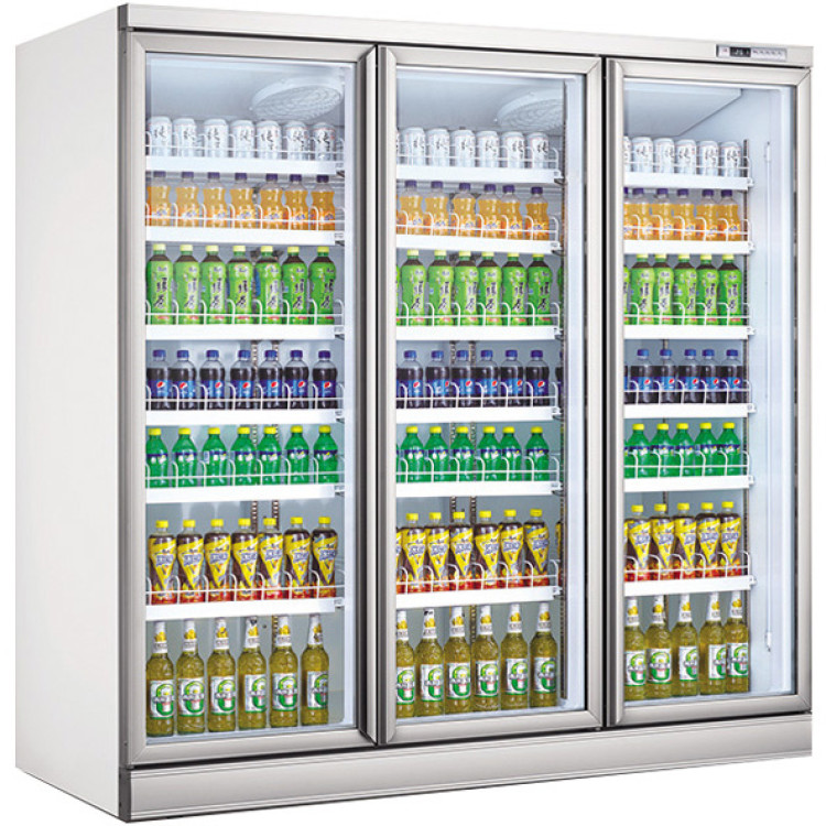 Réfrigérateur vitrine commercial à trois portes avec refroidissement à distance 2191 L, dimensions 2050 × 750 × 2150 mm, blanc | Adexa LKL214