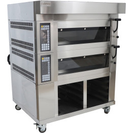 Four de boulangerie électrique commercial européen à 2 étages et 4 plaques avec armoire à palettes et vapeur 380 V 1280 x 1150 x 1750 mm | Adexa LM40DHC Four de boulangerie électrique commercial européen à 2 étages et 4 plaques avec armoire à palettes et vapeur 380 V 1280 x 1150 x 1750 mm | Adexa LM40DHC