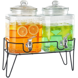 Distributeur de jus double en verre 2 x 4,5 litres avec support | Adexa LT003 Distributeur de jus double en verre 2 x 4,5 litres avec support | Adexa LT003