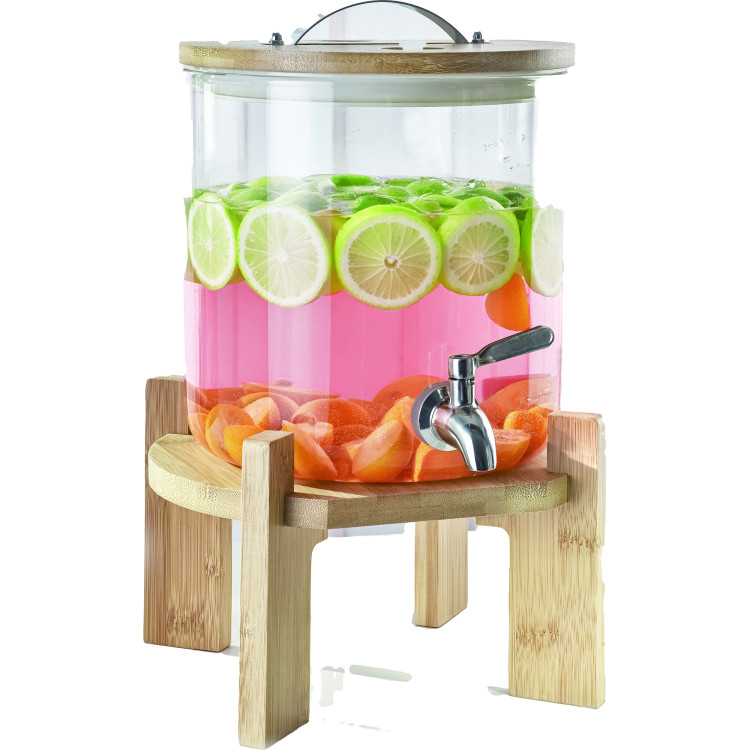 Distributeur de jus en verre 5 litres avec support en bambou | Adexa LT004