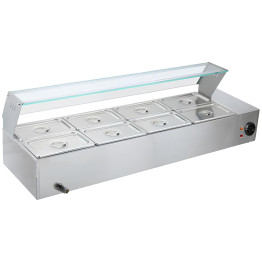 Bain-marie professionnel en acier inoxydable avec protection en verre et 8 bacs GN 1/2 avec couvercles 1430×570×385 mm | Adexa M2224 Bain-marie professionnel en acier inoxydable avec protection en verre et 8 bacs GN 1/2 avec couvercles 1430×570×385 mm | Adexa M2224
