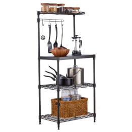 Étagère de rangement de cuisine noire à 4 niveaux avec plateau en bois 550 x 350 x 1200 mm | Adexa MGA261