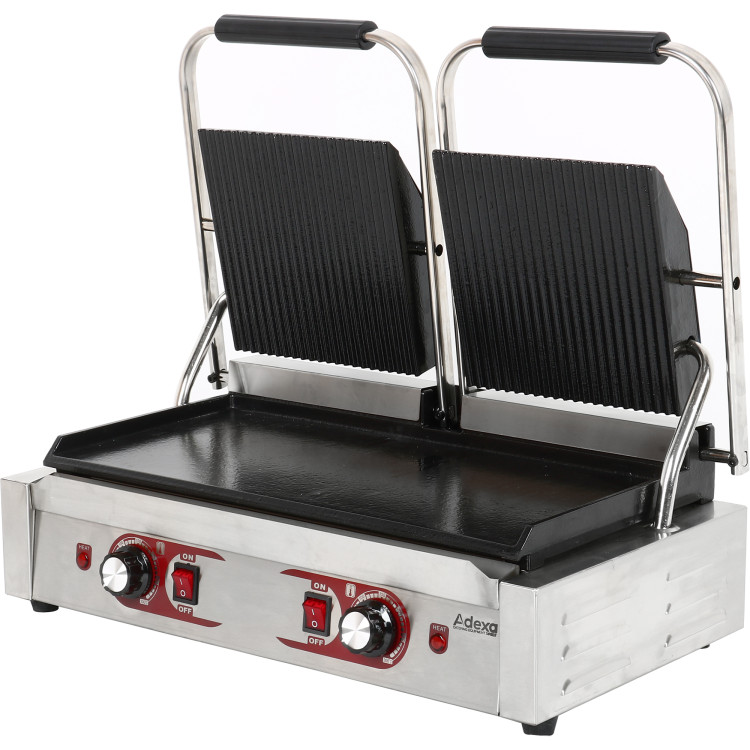 Gril de contact simple à panini robuste à double nervure/lisse | Adexa MLP813A