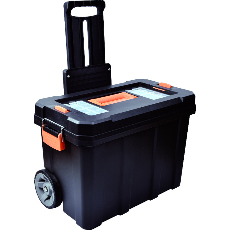 Coffre à outils roulant robuste avec poignée télescopique et plateau à outils interne 590 x 340 x 410 mm | Adexa MW2060