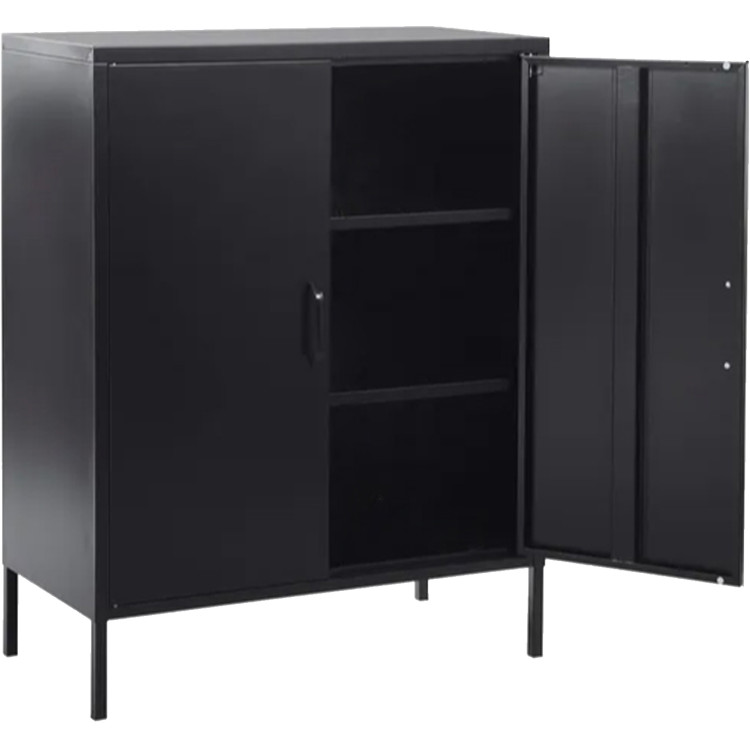 Armoire de rangement commerciale en acier noir, 2 étagères, 2 portes, 800 x 400 x 1020 mm | Adexa MYHC02BLACK