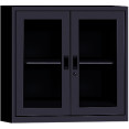 Armoire de rangement commerciale en métal noir, 1 étagère, 2 portes vitrées, 900 x 400 x 900 mm | Adexa MYOC03BLACK