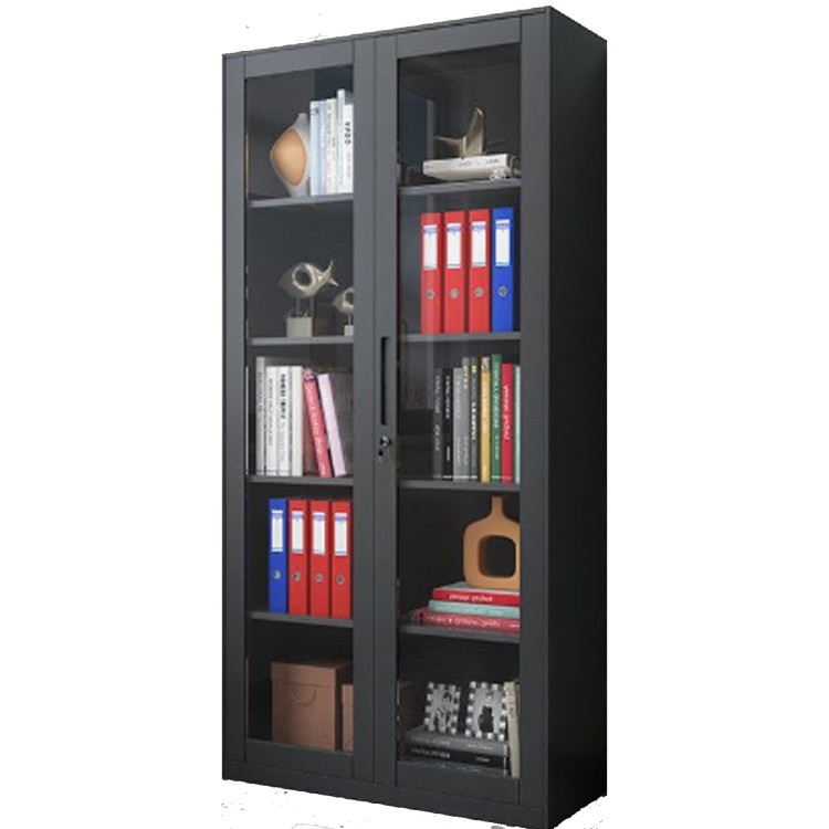 Armoire métallique commerciale de qualité B, 2 portes vitrées, 900 x 400 x 1850 mm, noire | Adexa MYOC13BLACK, qualité B