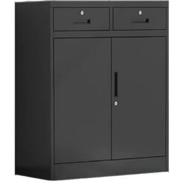 Armoire de rangement commerciale en métal noir, 1 étagère, 2 tiroirs, 2 portes verrouillables, 900 x 400 x 1090 mm | Adexa MYSC03BLACK