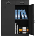 Armoire de rangement commerciale en métal noir, 1 étagère, 2 tiroirs, 2 portes verrouillables, 900 x 400 x 1090 mm | Adexa MYSC03BLACK