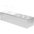 Station de condiments professionnelle avec 2 bacs de 2,5 litres GN 1/6, 3 bacs de 1,1 litre GN 1/9 et 2 distributeurs à pompe en acier inoxydable | Adexa NHGN16B