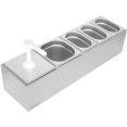 Station de condiments professionnelle avec 2 bacs de 2,5 litres GN 1/6, 3 bacs de 1,1 litre GN 1/9 et 2 distributeurs à pompe en acier inoxydable | Adexa NHGN16B