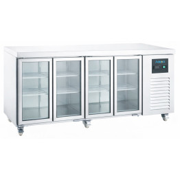 Comptoir réfrigéré de préparation à 4 portes en acier inoxydable de 608 litres avec portes vitrées et plateau plat | Adexa NORCOLD878 Comptoir réfrigéré de préparation à 4 portes en acier inoxydable de 608 litres avec portes vitrées et plateau plat | Adexa NORCOLD878