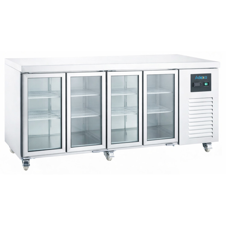 Comptoir réfrigéré de préparation à 4 portes en acier inoxydable de 608 litres avec portes vitrées et plateau plat | Adexa NORCOLD878 Comptoir réfrigéré de préparation à 4 portes en acier inoxydable de 608 litres avec portes vitrées et plateau plat | Adexa NORCOLD878