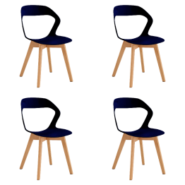 Chaise de salle à manger bistro, assise sculptée en polypropylène, pieds en bois, pour intérieur et extérieur, 430 x 430 x 780 mm, noire | Adexa P130BLACK