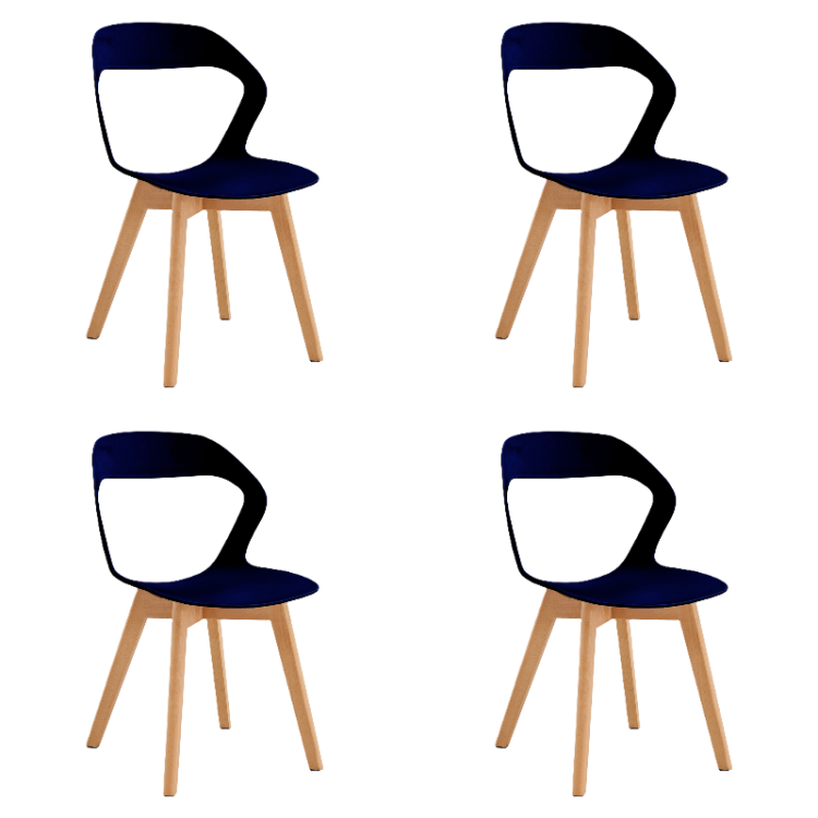 Chaise de salle à manger bistro, assise sculptée en polypropylène, pieds en bois, pour intérieur et extérieur, 430 x 430 x 780 mm, noire | Adexa P130BLACK