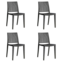 Chaise de salle à manger bistro, dossier à lattes verticales, polypropylène, intérieur et extérieur, 420 x 400 x 810 mm, noir | Adexa P190BLACK