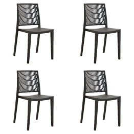 Chaise de salle à manger bistro, dossier à lattes décoratif, polypropylène, intérieur et extérieur, 420 x 400 x 810 mm, noir | Adexa P192BLACK