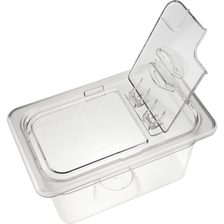 Couvercle de récipient gastronorme en polycarbonate avec couvercle à charnière GN1/4 | Adexa P814LF