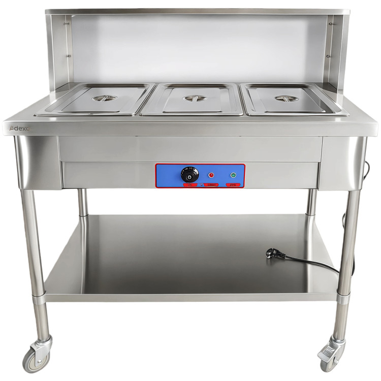 Table chauffante mobile bain-marie avec étagère supérieure 3×GN1/1 en acier inoxydable 1150×680×1350 mm | Adexa PFD12070 Table chauffante mobile bain-marie avec étagère supérieure 3×GN1/1 en acier inoxydable 1150×680×1350 mm | Adexa PFD12070