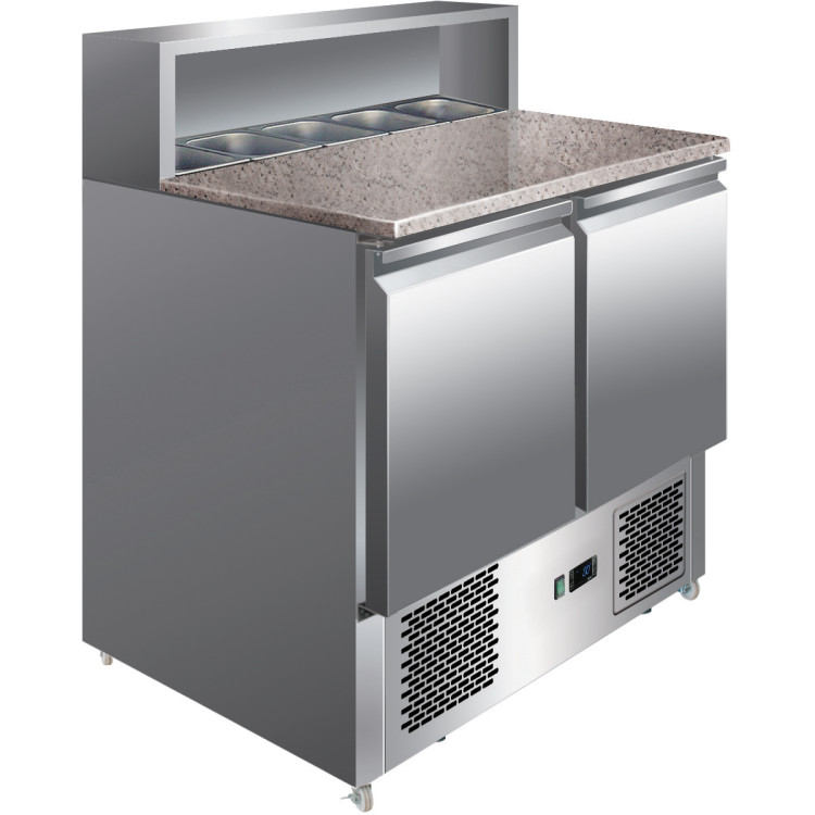 Table de préparation à pizza 2 portes Plateau à pizza en acier inoxydable 5xGN1/6 Profondeur 700 mm | Adexa PZ22