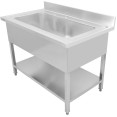 Lavabo à casseroles professionnel Acier inoxydable 1 bac Crédence 1500mm Profondeur 700mm Pieds carrés | Adexa PSD15070