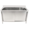 Évier commercial en acier inoxydable à 1 cuve avec dosseret et 2 portes, dimensions : 1500 x 600 x 850 + 100 mm | Adexa PSD150602D