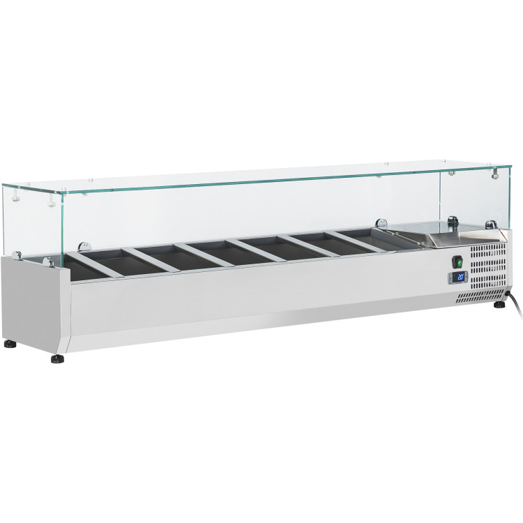 Plateau de préparation réfrigéré 7xGN1/4 1600x335x435mm avec dessus en verre | Adexa THV1600/330 Plateau de préparation réfrigéré 7xGN1/4 1600x335x435mm avec dessus en verre | Adexa THV1600/330