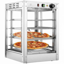 Chauffe-pizzas professionnel en acier inoxydable, 4 grilles, verre trempé, thermostat réglable, largeur pour pizzas de 45 cm (18 pouces) | Adexa PW0118