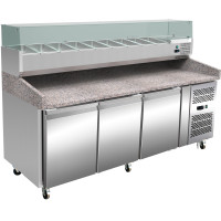 Pizza Prep Station/Comptoir 3 portes Dessus granit Présentoir de comptoir réfrigéré 10xGN1/4 Profondeur 150mm | Adexa PZ36+PT36 Pizza Prep Station/Comptoir 3 portes Dessus granit Présentoir de comptoir réfrigéré 10xGN1/4 Profondeur 150mm | Adexa PZ36+PT36