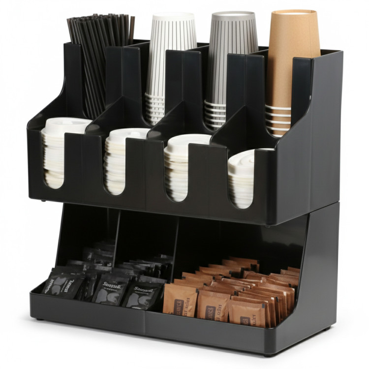 Organiseur noir à 2 niveaux 210 x 410 x 400 mm | Adexa QHW364