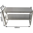 Étagère à deux niveaux en tubes carrés, acier inoxydable 1200 x 280 x 600 mm | Adexa QNH104