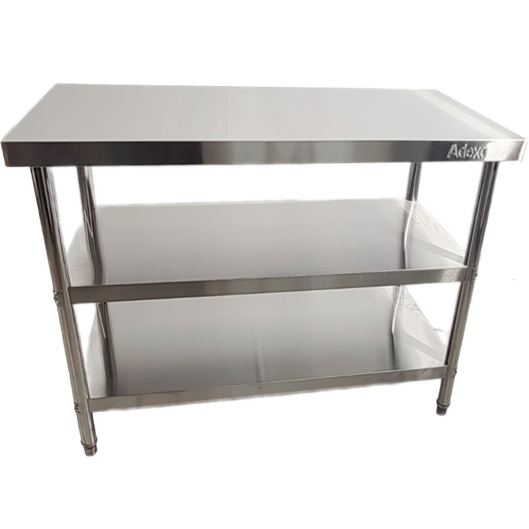 Table de travail commerciale à 3 niveaux en acier inoxydable avec étagères inférieures 900 x 600 x 850 mm | Adexa QNH1102